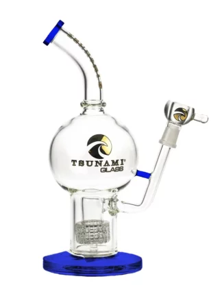 11" Tsunami Concentrate Rig Showerhead Globe Water Pipe - Clear Blue