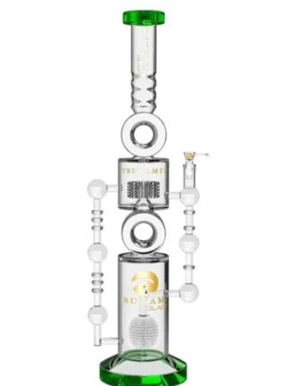 26" Tsunami Apple Double Donut Showerhead Perc Water Pipe - Clear Green