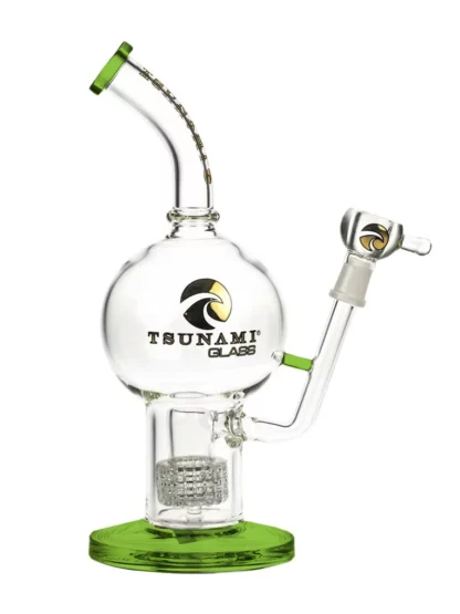 11" Tsunami Concentrate Rig Showerhead Globe Water Pipe - Clear Green