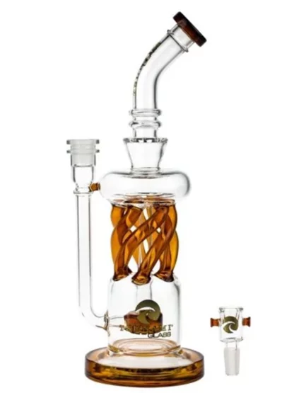 12" Tsunami Showerhead Twist Perc Recycler Water Pipe - Clear Amber