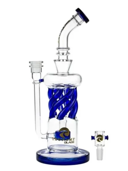 12" Tsunami Showerhead Twist Perc Recycler Water Pipe - Clear Blue