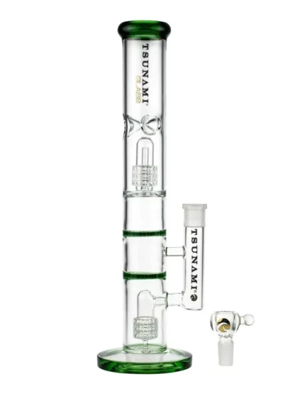 Tsunami Dual Domed Metrix Dual Honey Comb Perc Water Pipe 16. -green