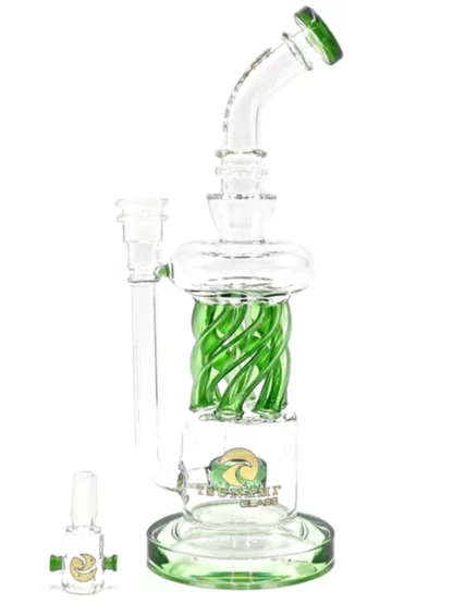 12" Tsunami Showerhead Twist Perc Recycler Water Pipe - Clear Green