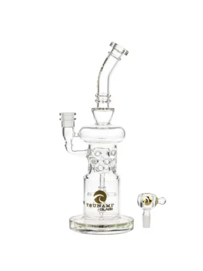 12" Tsunami Double Propeller Drum Perc Recycler Water Pipe - Clear Amber