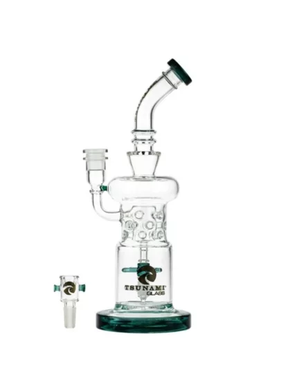 12" Tsunami Double Propeller Drum Perc Recycler Water Pipe - Green