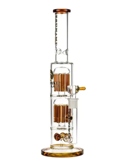 15" Tsunami Button Double 8 Arm Tree Perc Water Pipe - Amber