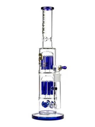 15" Tsunami Button Double 8 Arm Tree Perc Water Pipe - Blue