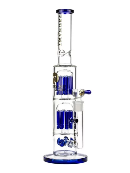 15" Tsunami Button Double 8 Arm Tree Perc Water Pipe - Blue