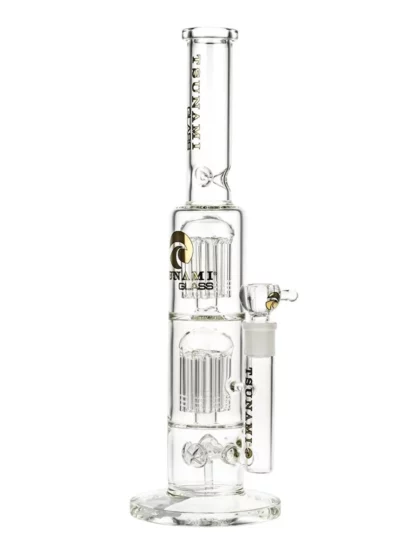 15" Tsunami Button Double 8 Arm Tree Perc Water Pipe - Clear
