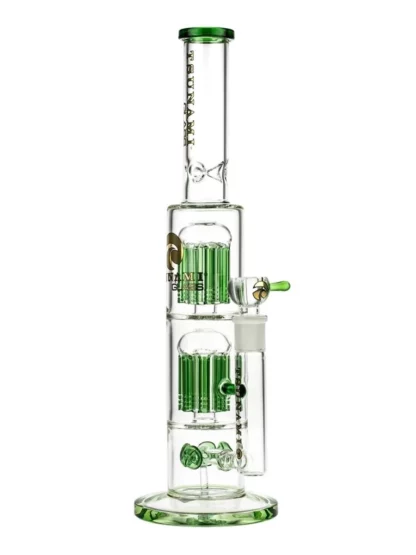15" Tsunami Button Double 8 Arm Tree Perc Water Pipe - Green