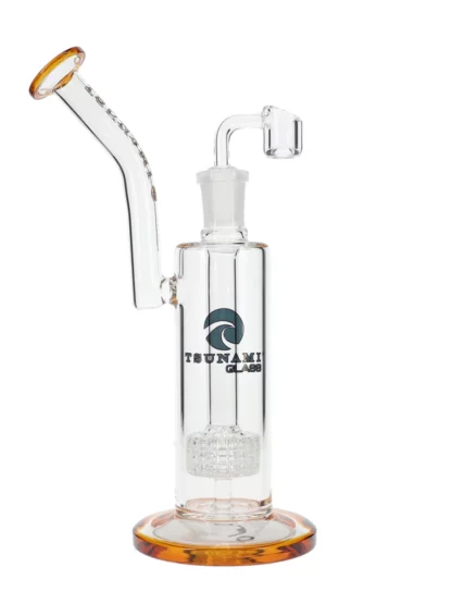 13" Tsunami Concentrate Rig Showerhead Eight Recycler Water Pipe - Amber
