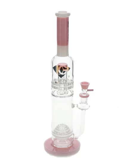 16" Ratched x Sphere Perc Water Pipe by Diamond Glass - White Pink