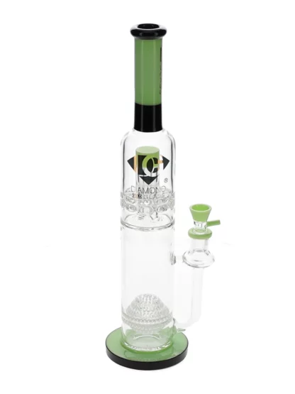 16" Ratched x Sphere Perc Water Pipe by Diamond Glass - Black Sea Green