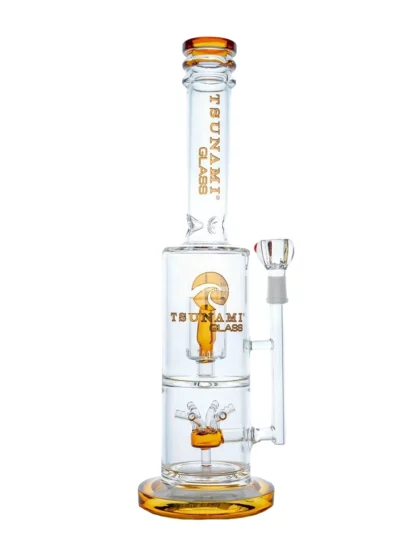 Tsunami Sprinkler Cube Perc Water Pipe 14″ - Clear Amber