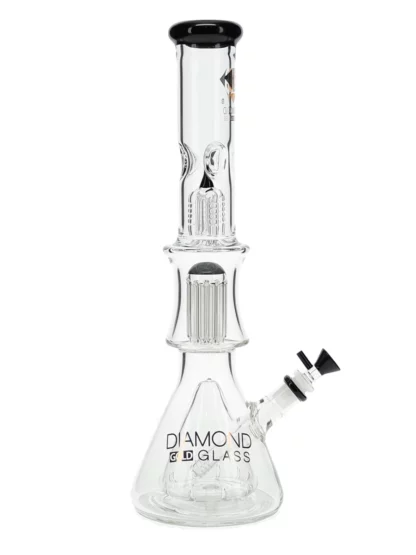 17" Levels Double Beaker Tree Perc Water Pipe by Diamond Glass - Black