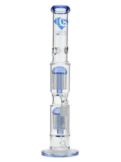 18" Jelly Double 10-Arm Tree Perc Water Pipe by Diamond Glass - Blue Violet