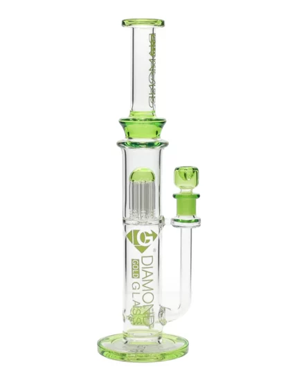 16" 8-Arm Tree Perc Water Pipe by Diamond Glass - Bright Green