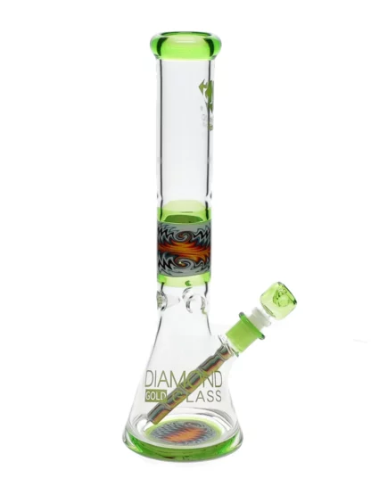16" Wig Wag No Perc Beaker Water Pipe by Diamond Glass - Bright Green