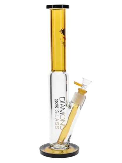 15" Slit Straight Tube Water Pipe by Diamond Glass - Gold