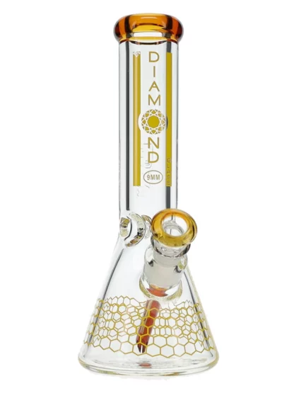 12" Dalmont No Perc Thick Joint Beaker Water Pipe by Diamond Glass - Gold