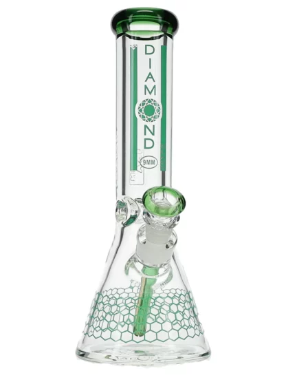 12" Dalmont No Perc Thick Joint Beaker Water Pipe by Diamond Glass - Green