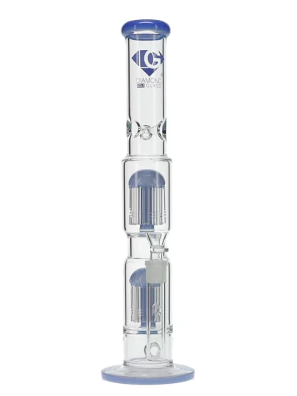 18" Jelly Double 10-Arm Tree Perc Water Pipe by Diamond Glass - Milk Blue