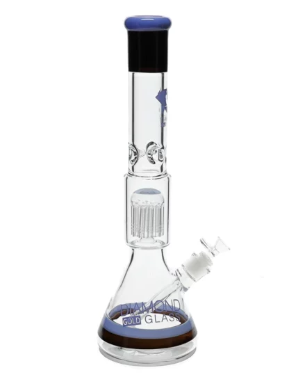 17" Double Tone Tree Perc Beaker Water Pipe by Diamond Glass - Milk Blue