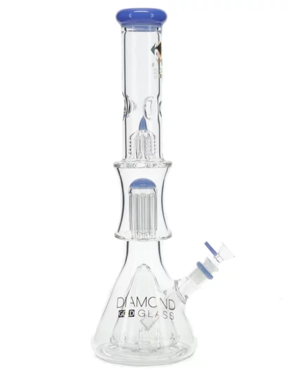 17" Levels Double Beaker Tree Perc Water Pipe by Diamond Glass - Milk Blue