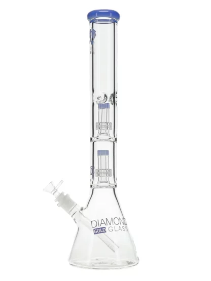 18" Dazed Double Matrix Showerhead Perc Beaker Bong by Diamond Glass - Milk Blue