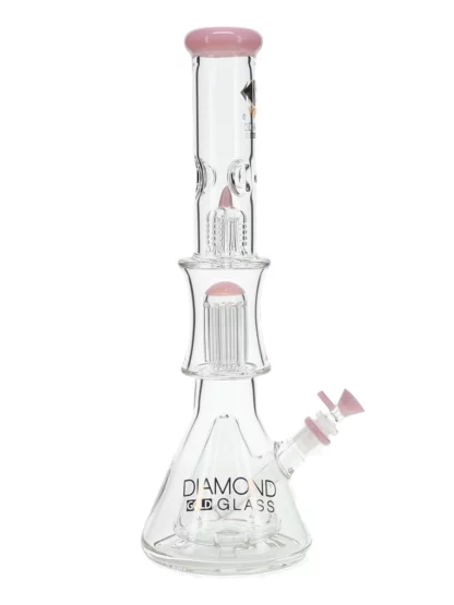 17" Levels Double Beaker Tree Perc Water Pipe by Diamond Glass - Pink