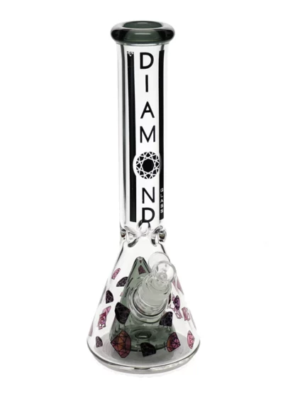 14" Pyramid Perc Water Pipe by Diamond Glass - Smokeblack