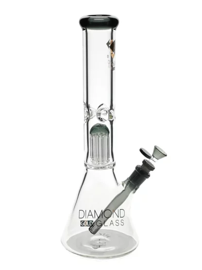 14" Crystal Weld Showerhead Perc Water Pipe by Diamond Glass - Smokeblack