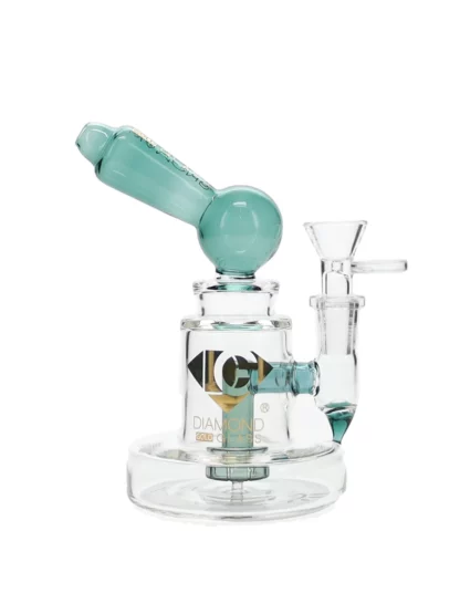 6" Galex Showerhead Perc Mini Dab Rig by Diamond Glass - Teal