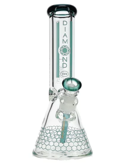 12" Dalmont No Perc Thick Joint Beaker Water Pipe by Diamond Glass - Teal
