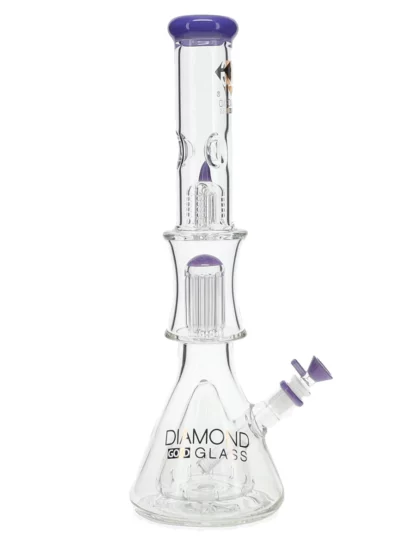 17" Levels Double Beaker Tree Perc Water Pipe by Diamond Glass - Violet