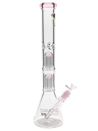 11" Crystal Weld Double Tree Perc Water Pipe by Diamond Glass - Pink