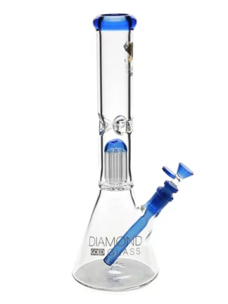 14" Crystal Weld Showerhead Perc Water Pipe by Diamond Glass - Blue Violet
