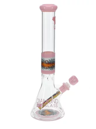 16" Wig Wag No Perc Beaker Water Pipe by Diamond Glass - Pink