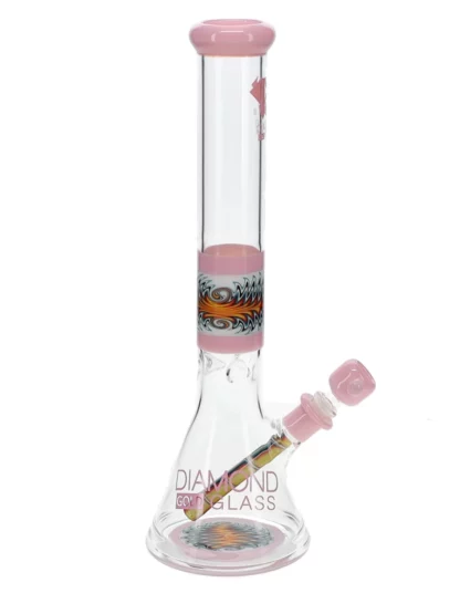 16" Wig Wag No Perc Beaker Water Pipe by Diamond Glass - Pink