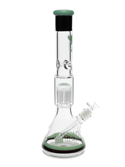 17" Double Tone Tree Perc Beaker Water Pipe by Diamond Glass - Milk Green
