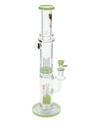 16" Straight Ratchet X Marshmallow Perc Water Pipe by Diamond Glass - Slymegreen