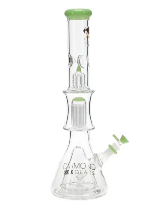 17" Levels Double Beaker Tree Perc Water Pipe by Diamond Glass - Slymegreen