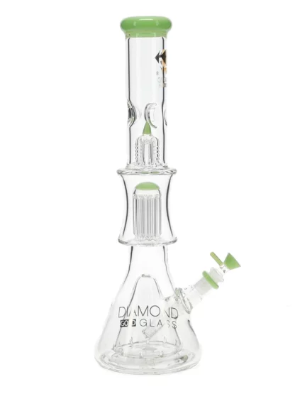 17" Levels Double Beaker Tree Perc Water Pipe by Diamond Glass - Slymegreen