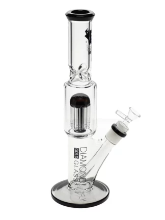 11" 6-Arm Tree Perc Water Pipe by Diamond Glass -SmokeBlack