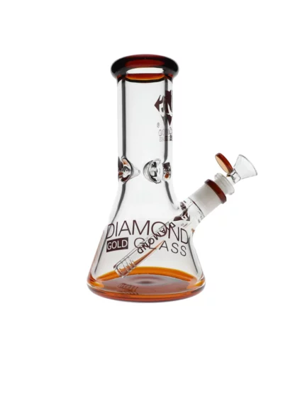 8" Hitter No Perc Beaker Water Pipe by Diamond Glass - Amber