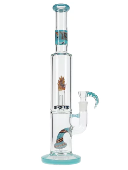 16" Dragon Flower Blossom Straight Neck Water Pipe - Blue