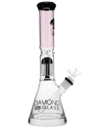 12" T-T 8-Arm Tree Perc Beaker Water Pipe by Diamond Glass - Pink