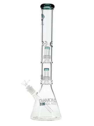 18" Dazed Double Matrix Showerhead Perc Beaker Bong by Diamond Glass - Teal