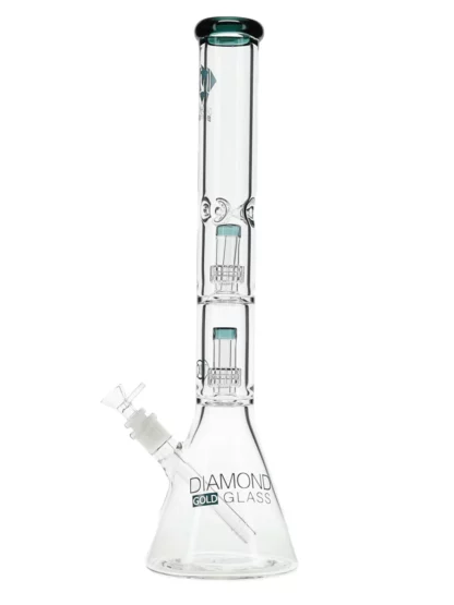 18" Dazed Double Matrix Showerhead Perc Beaker Bong by Diamond Glass - Teal