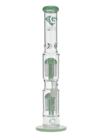 18" Jelly Double 10-Arm Tree Perc Water Pipe by Diamond Glass - Milk Green